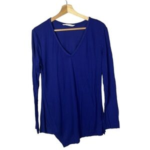 Trina Turk Royal Blue V-Neck Long Sleeve T-Shirt M